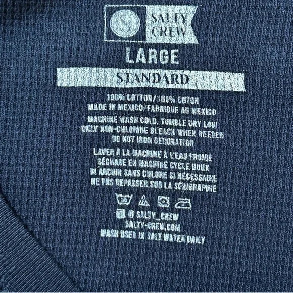Salty Crew Men’s Size Large Waffleknit Navy Sweatshirt Thermal Yellow Logo - Picture 7 of 10